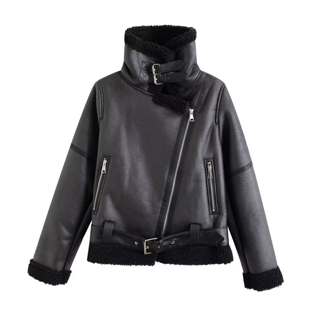 Women's American Street Fur Integrated Motorcycle Fashion Jackets