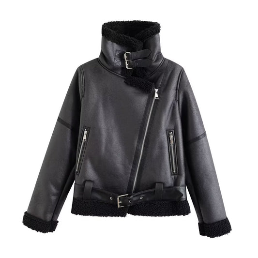 Women's American Street Fur Integrated Motorcycle Fashion Jackets