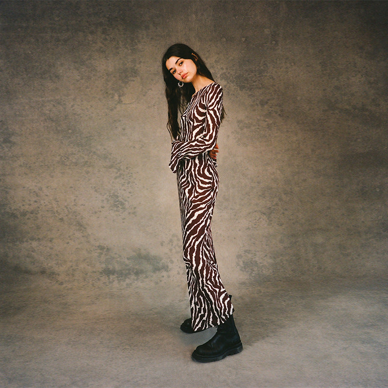 Animal Print Silk Long Sleeve Dress Dresses