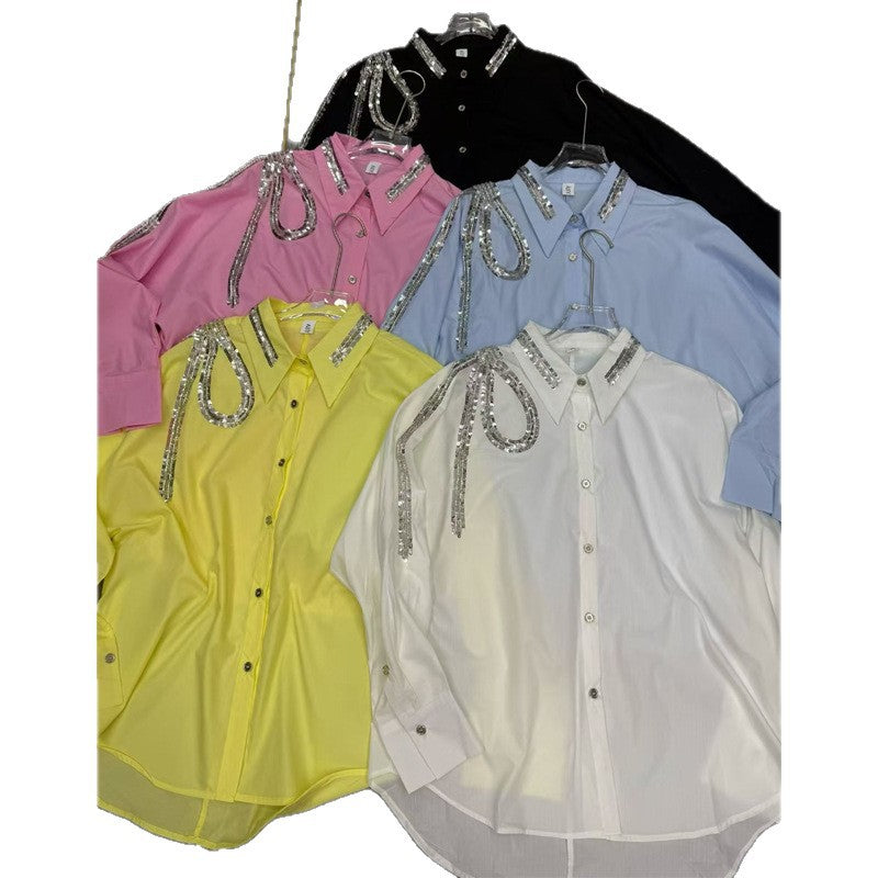 Sequin Embroider Elegant Shoulder Sequined Texture Blouses