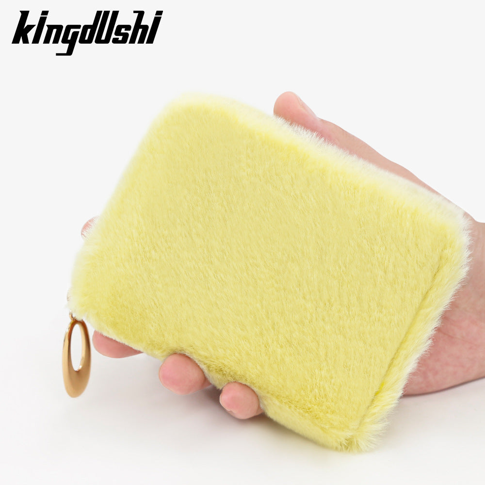 Solid Color Candy Winter Warm Hand Plush Earphone Card Holder