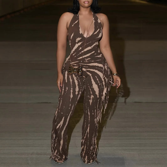 Elegant Sexy Stretch Backless Tassel Printed Blouses