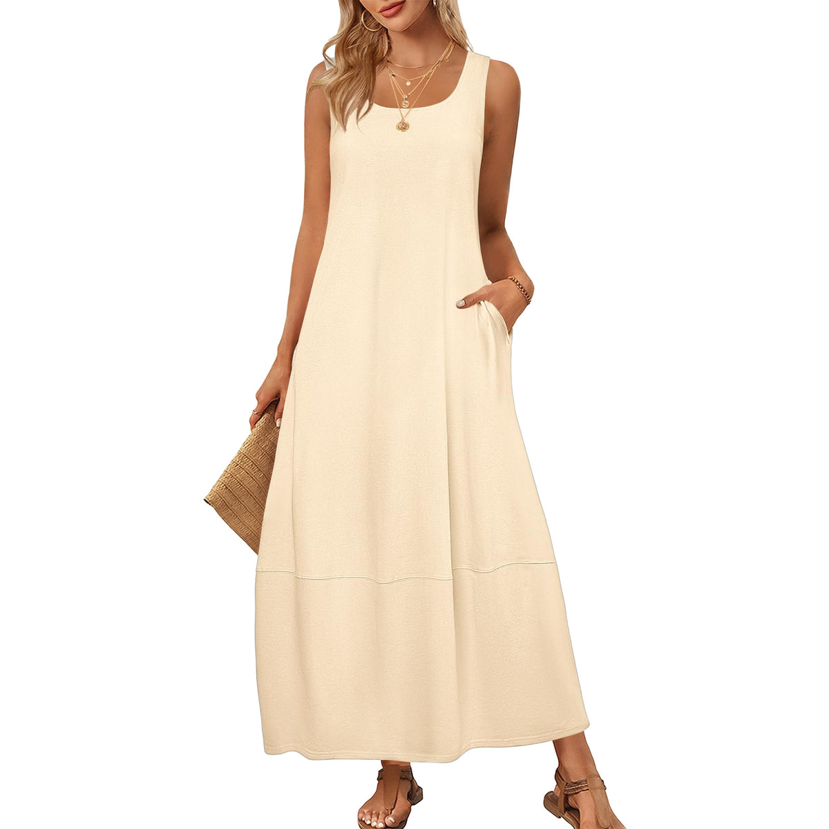 Women's Solid Color Pocket Sleeveless Casual Holiday Dress