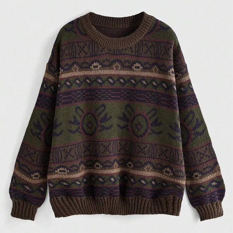 Women's Round Neck Pullover Knitted Contrast Color Sweaters