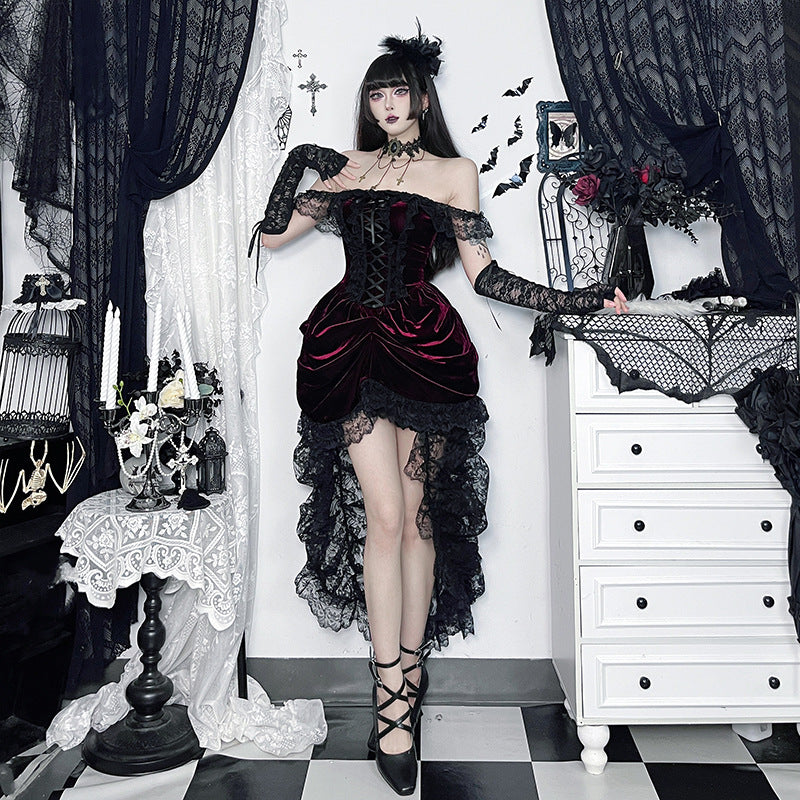Dark Stitching Trailing Dress Gothic Style Dresses