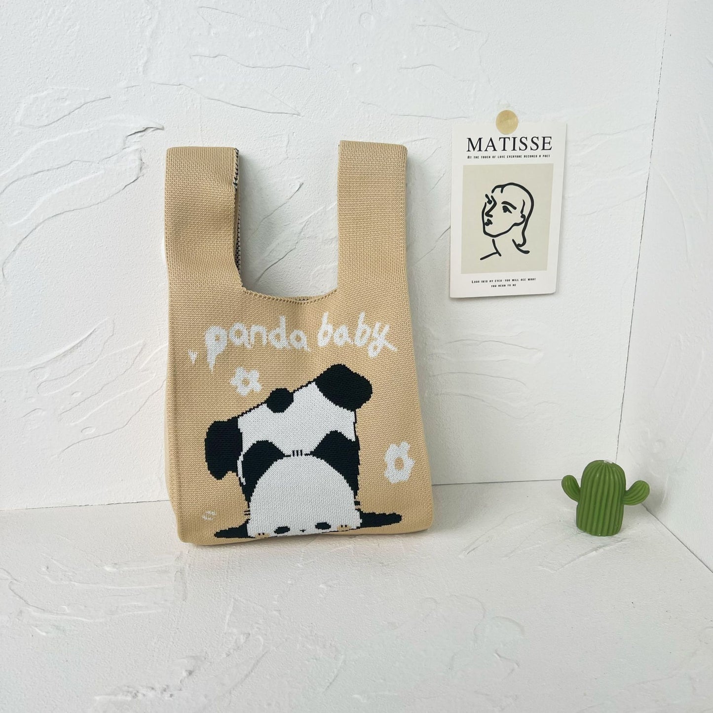 Women's High-grade Panda Knitted Polyester Knit Phone Bags