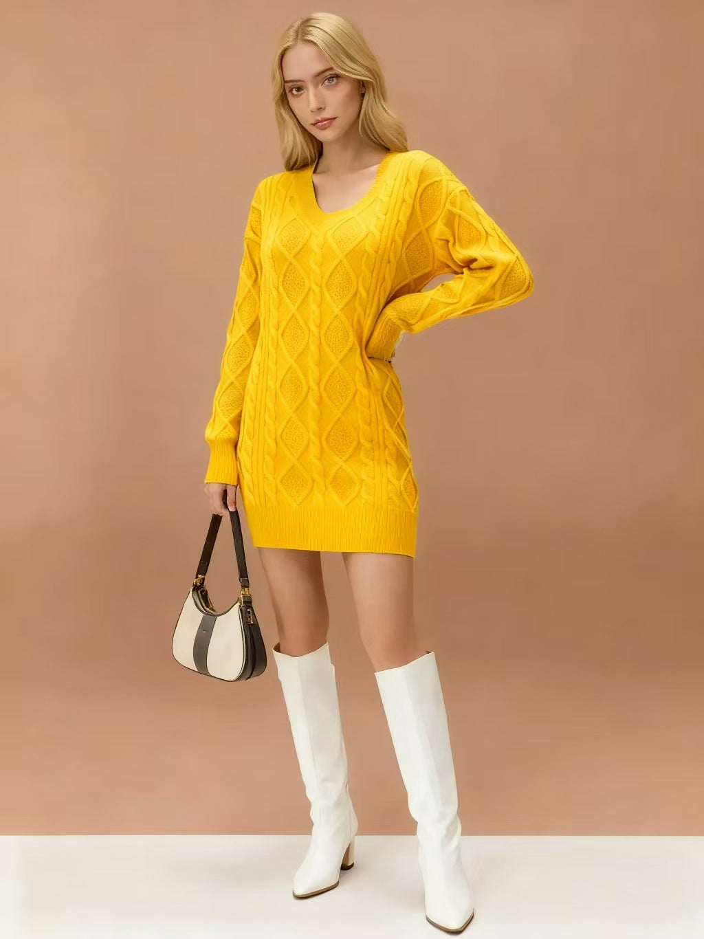 Women's Mid-length Solid Color Knitted Fashion Casual Sweaters