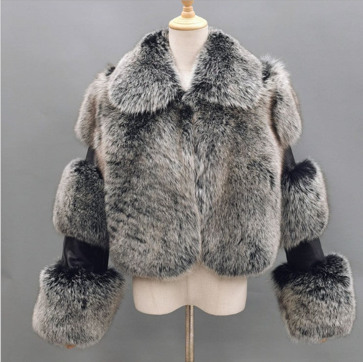 Women's Fur Imitation Stitching Lapel Artificial Coats