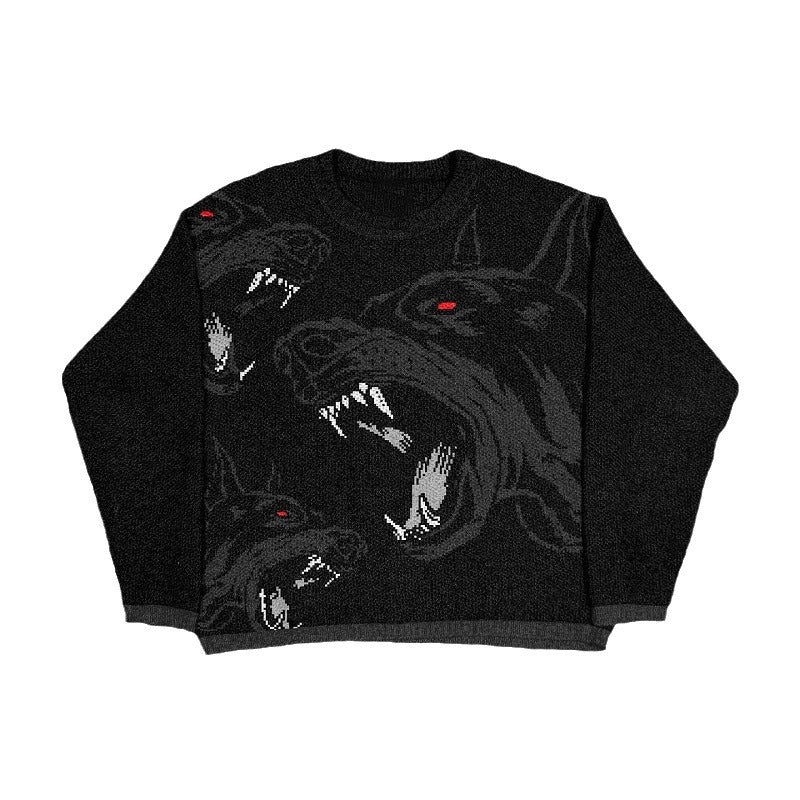 Round Neck Knitted Gothic Pattern Printed Sweaters