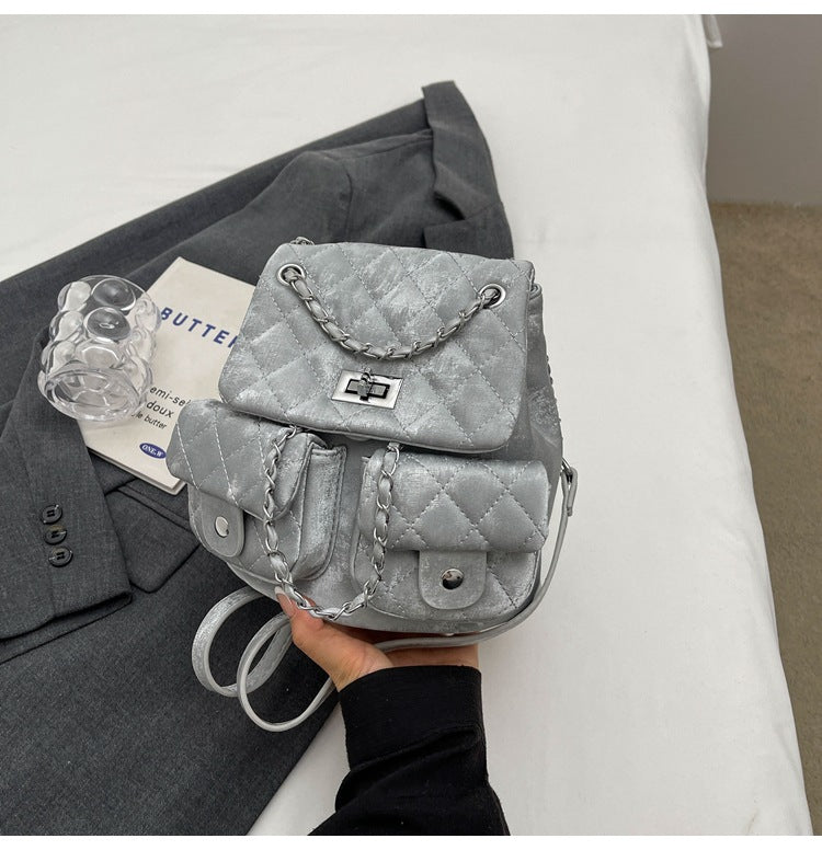 Women's Fashion Diamond Embroidery Chain Commuter Simple Backpacks