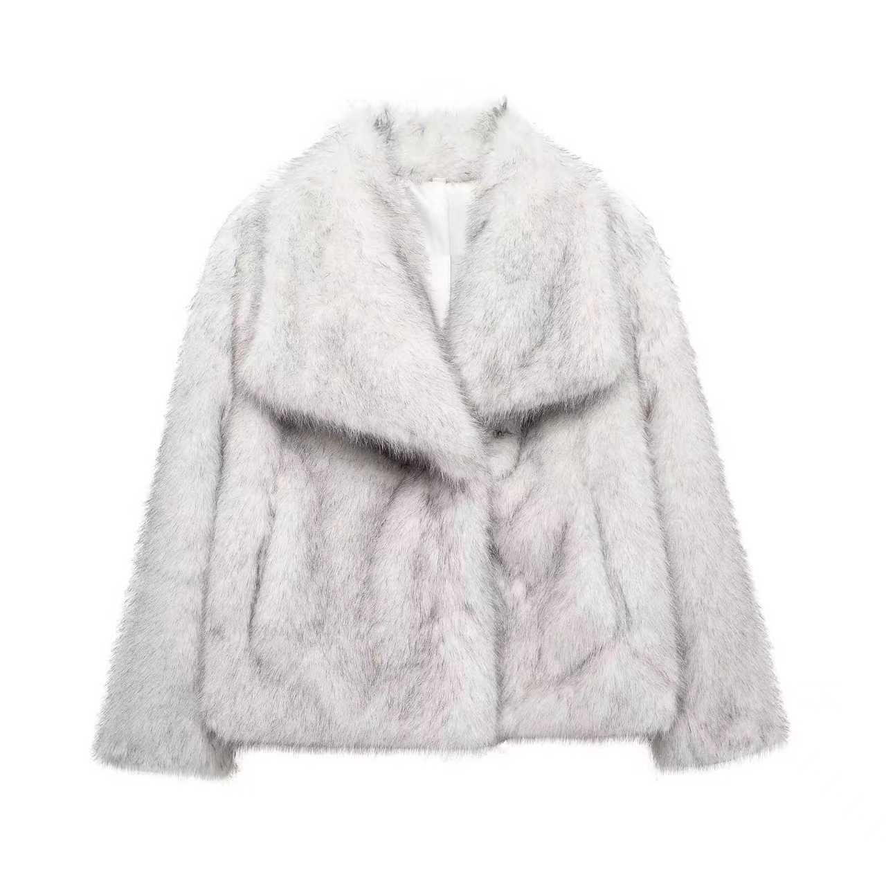 Women's Graceful Fluffy Dyed Pointed Lapel Furry Coats