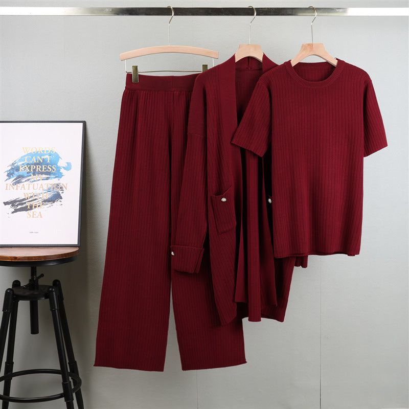 Women's Elegant Knitting Mid-length Three-piece Fashion Suits
