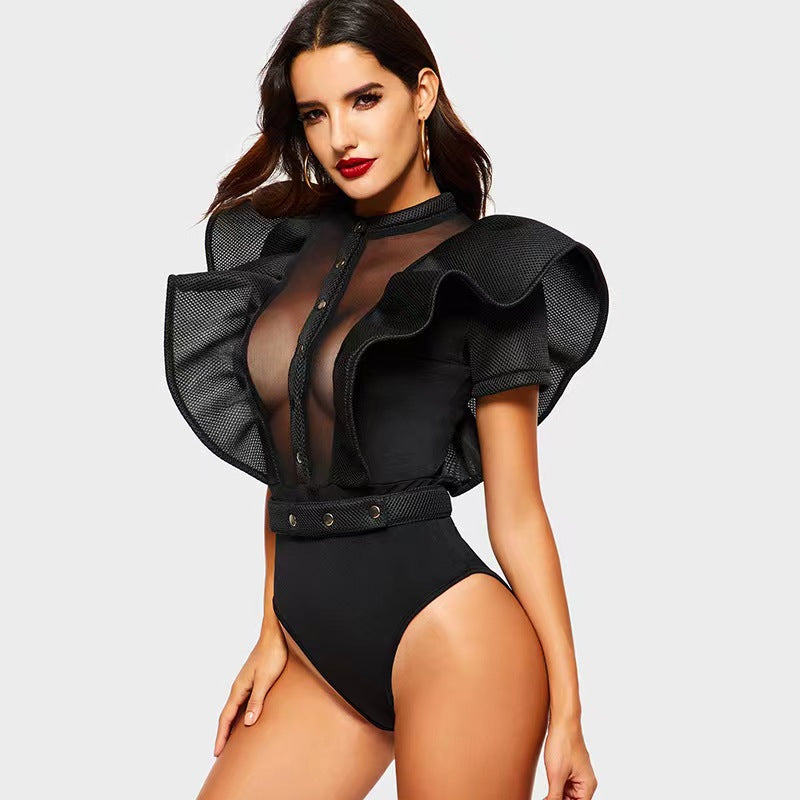 Ruffle Sleeve Hot Sexy Slimming One-piece Jumpsuits