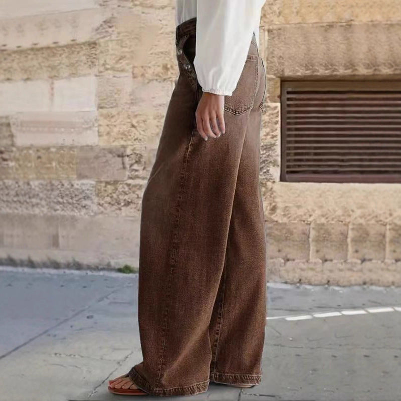 Women's Washed Loose Wide Leg Leisure High Pants