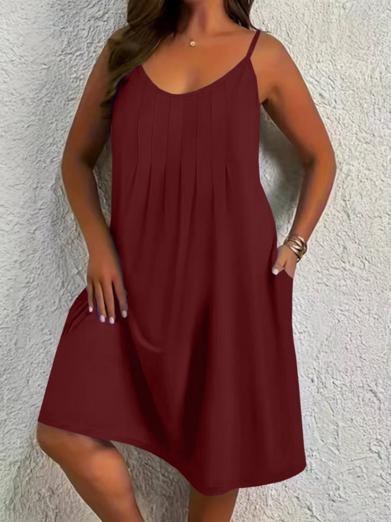 Women's Mid-length Umbrella Solid Color Crew Neck Dress