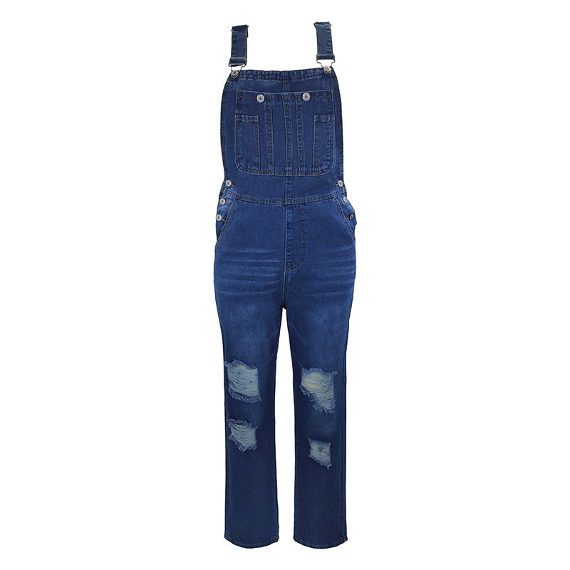 Women's Autumn Washed Cut Simple Straight Suspender Jeans