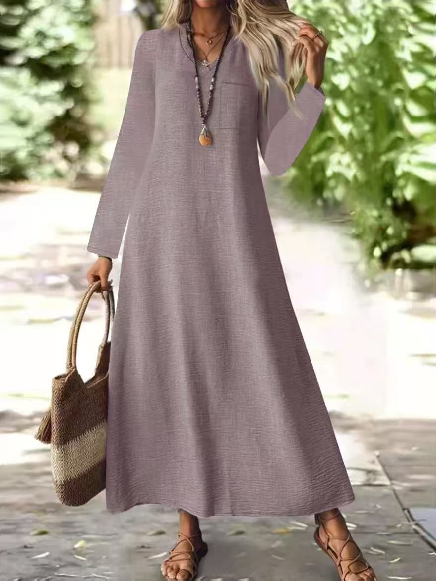 Summer Back Zipper Cotton Linen Solid Color Dress