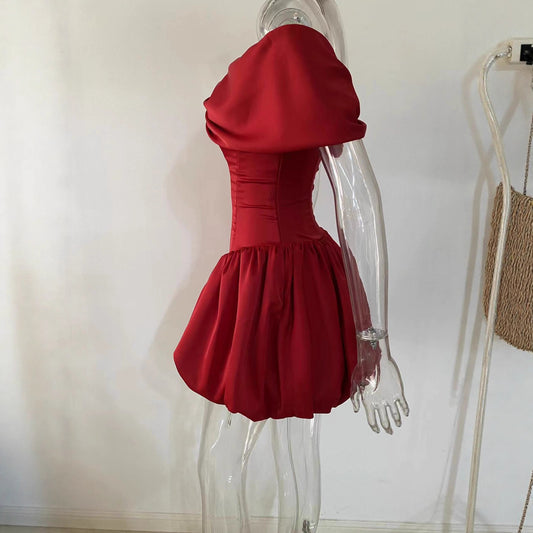 Tube Red Flower Bag Dress Holiday Dresses