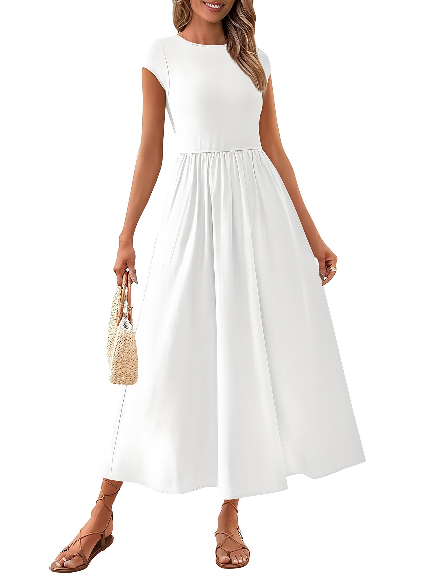 Women's Casual Seaside Vacation Style Cap Sleeve Stitching Dress