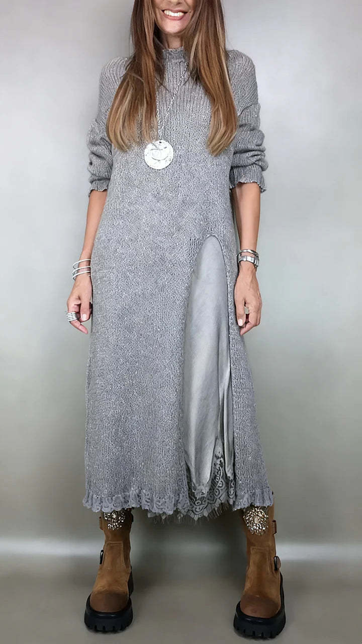 Autumn Lace Sling Slit Woolen Two-piece Skirts