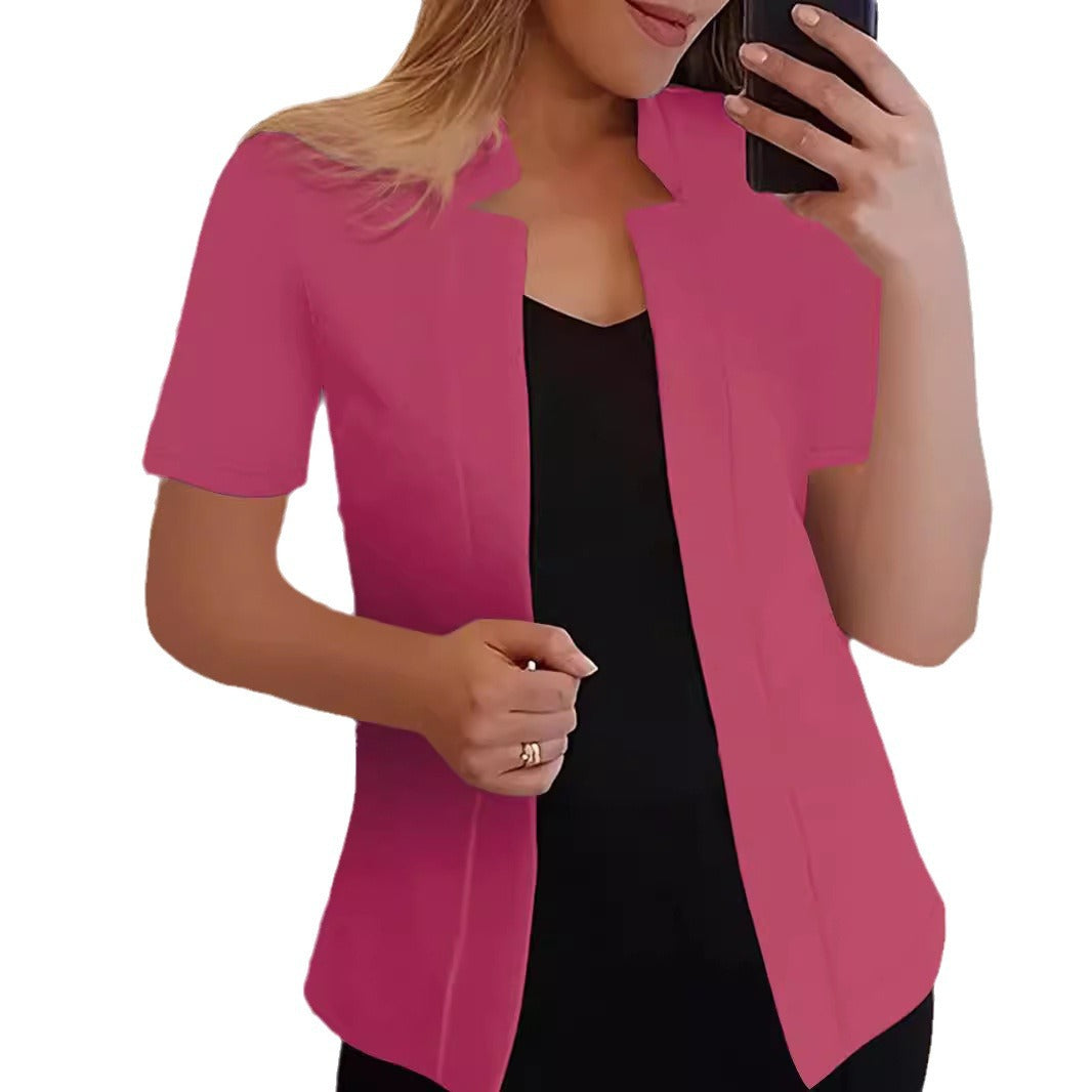 Solid Color Sleeve Stand Collar Outerwear Shorts