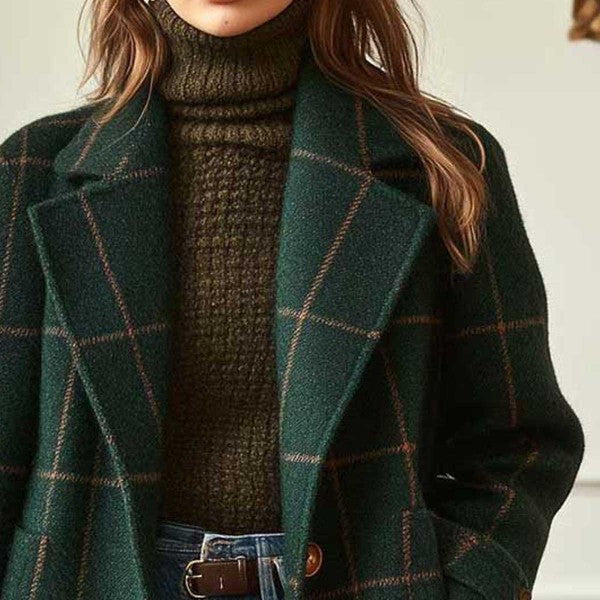 Women's Plaid Casual Temperament Mid-length Turn-down Collar Coats