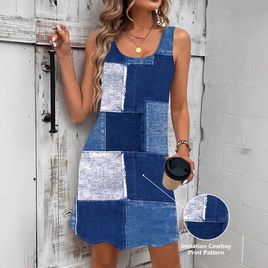 Stylish Women's Fashion Denim Printed Wear Dress