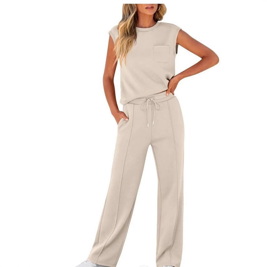 Women's Solid Color Sleeveless High Waist Trousers Suits