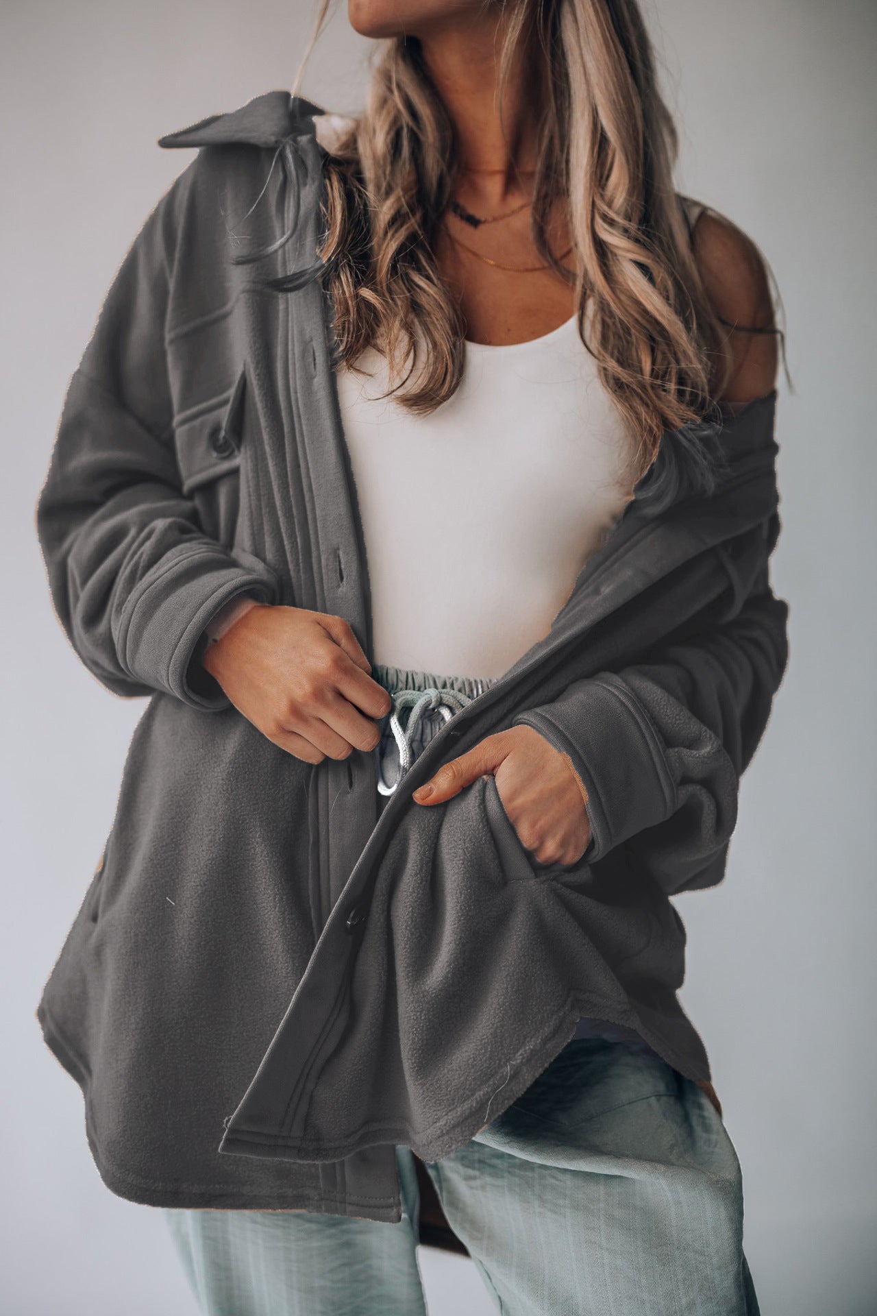 Women's Fashion Polo Collar Single-breasted Long Sleeve Blouses