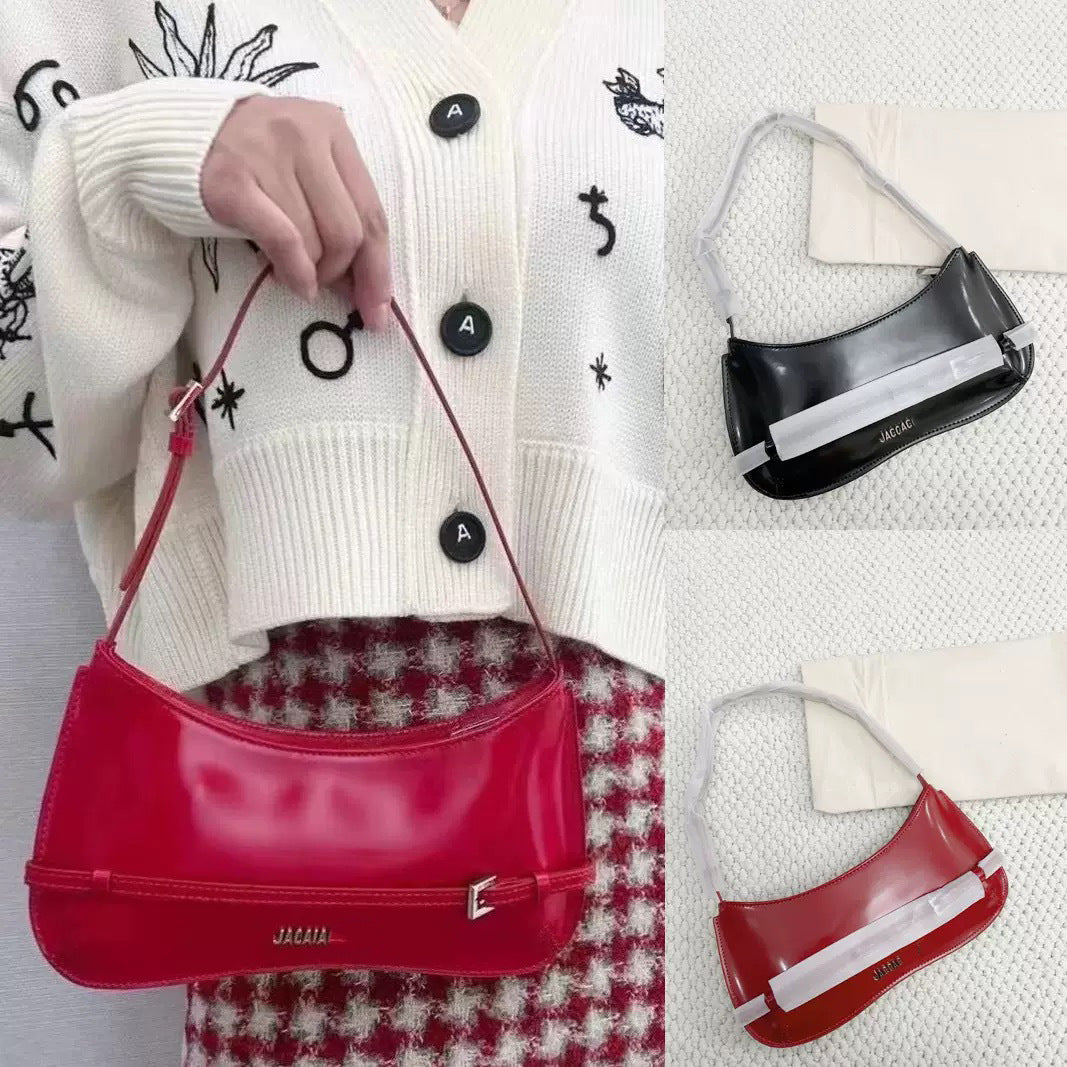 Leather Glossy Vintage Baguette Underarm High-grade Armpit Bags