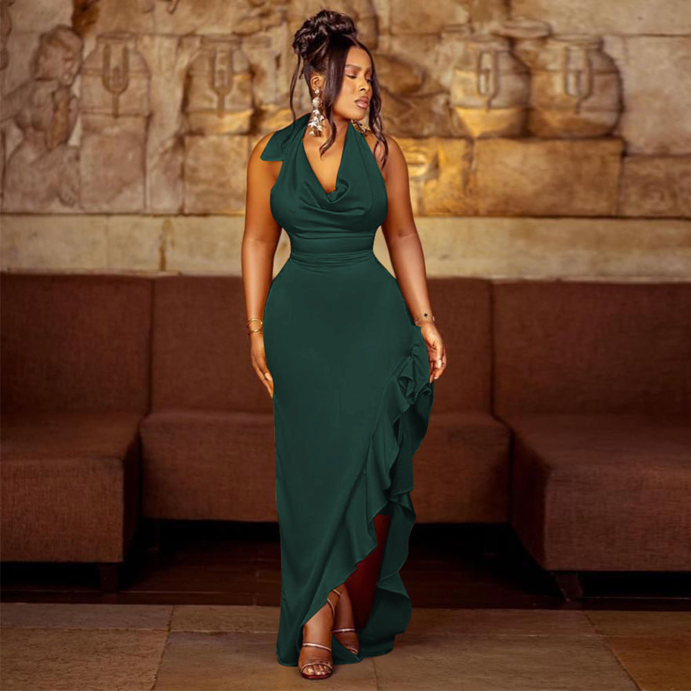 Women's Swing Collar Halter Dress Sexy Backless Dresses