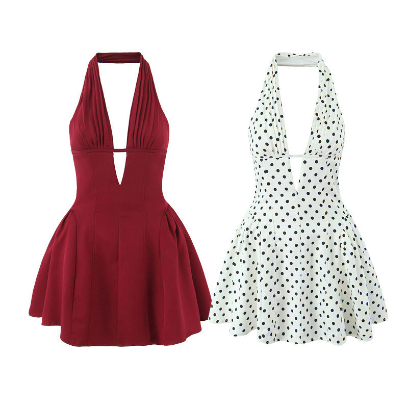 Light Luxury Pleated Deep Backless Halter Skirts
