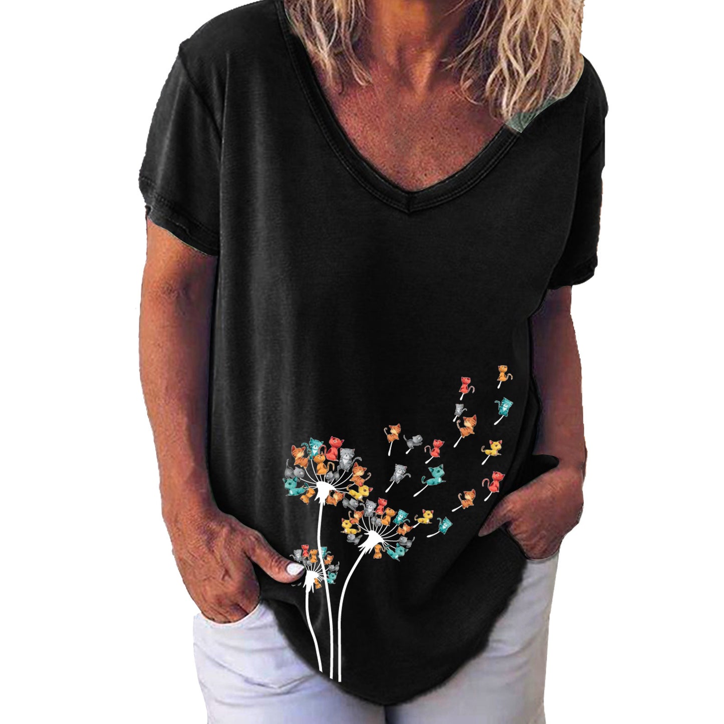 Women's Summer Creative Printing Collar Elegant Sleeve Women's T-shirt