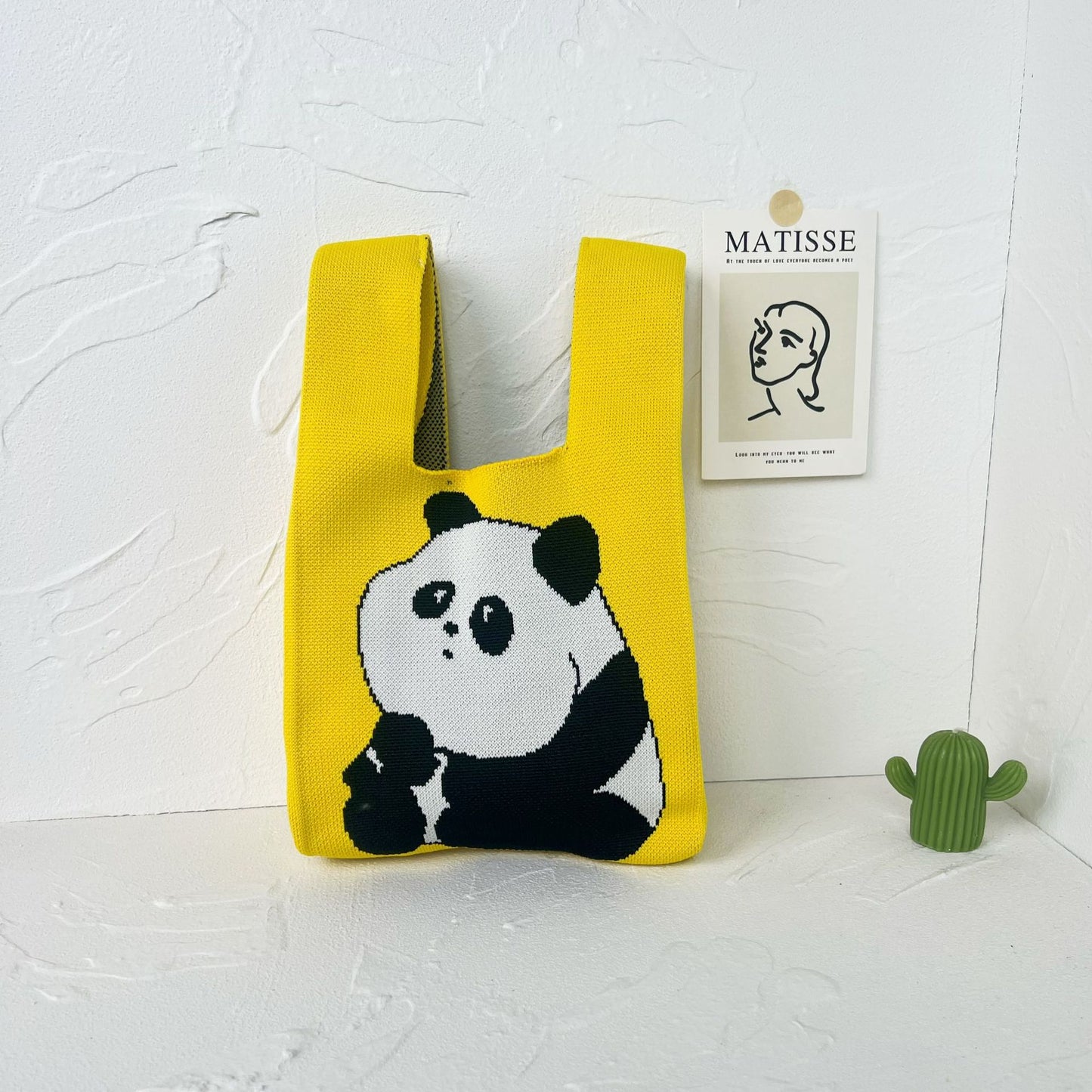 Women's High-grade Panda Knitted Polyester Knit Phone Bags