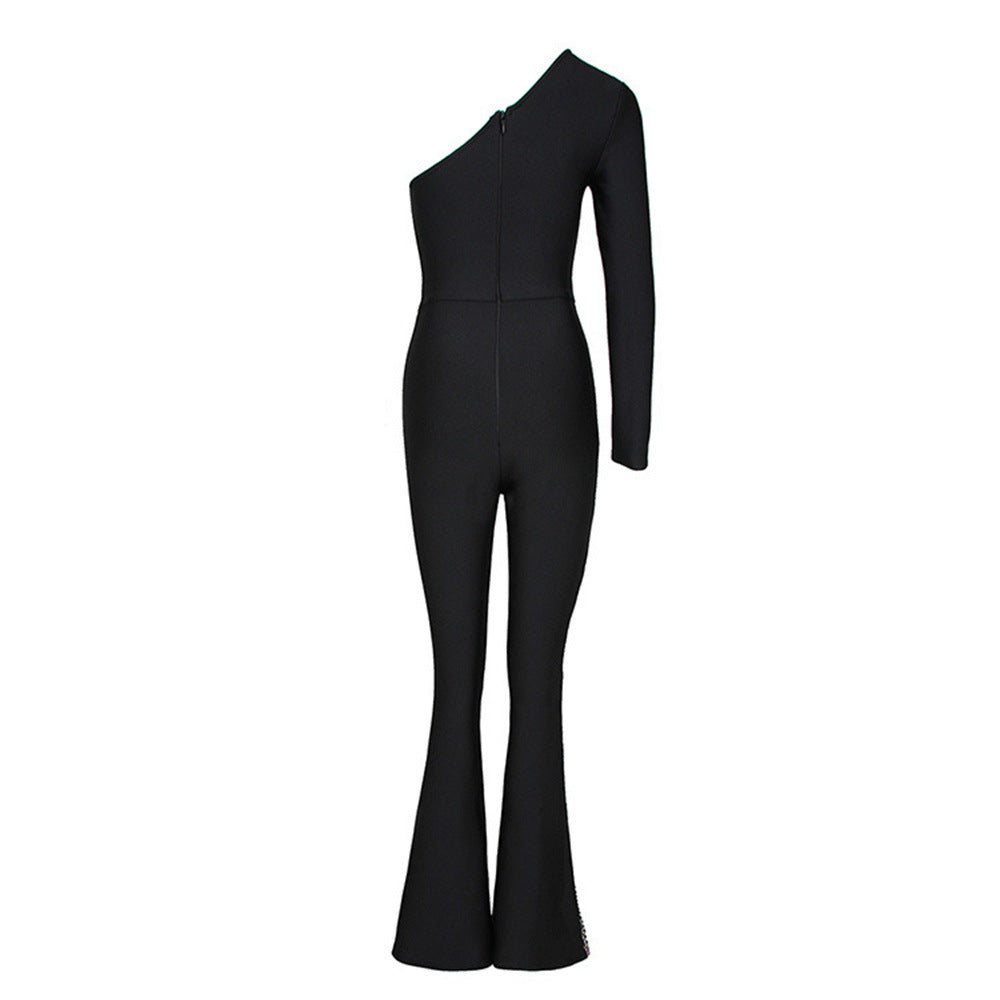 Women's Black Fashion Long Sleeve Sexy Tight Slimming Jumpsuits