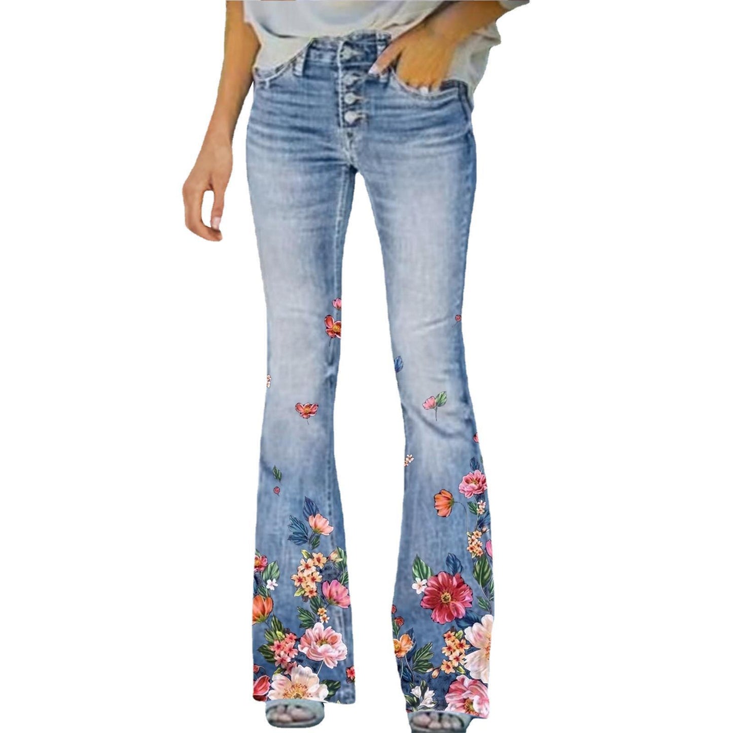 Elegant Slimming Digital Printing Imitation Denim Women's Jeans