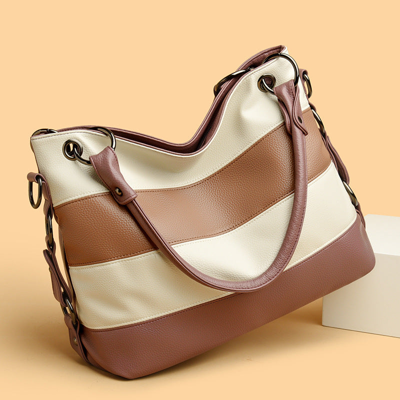 Women's Fashion Color Matching Leather Pattern Commuter Handbags