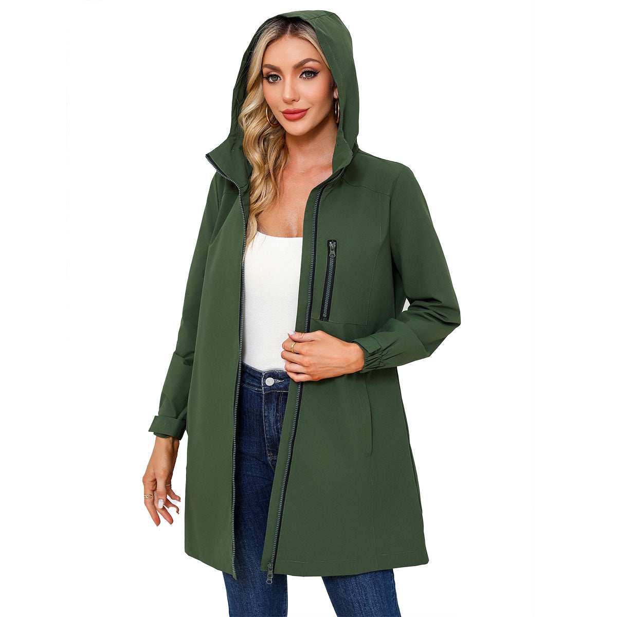 Women's Windbreaker Hooded Long Sleeve Loose Leisure Coats