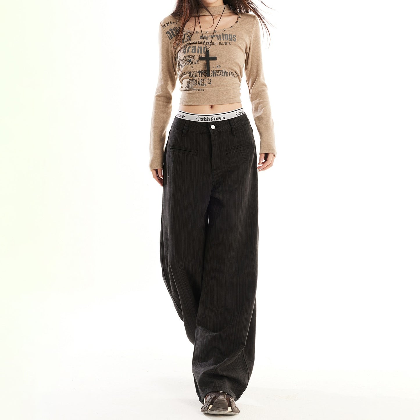 Women's American Dark Gray Early High Waist Loose Women's Jeans