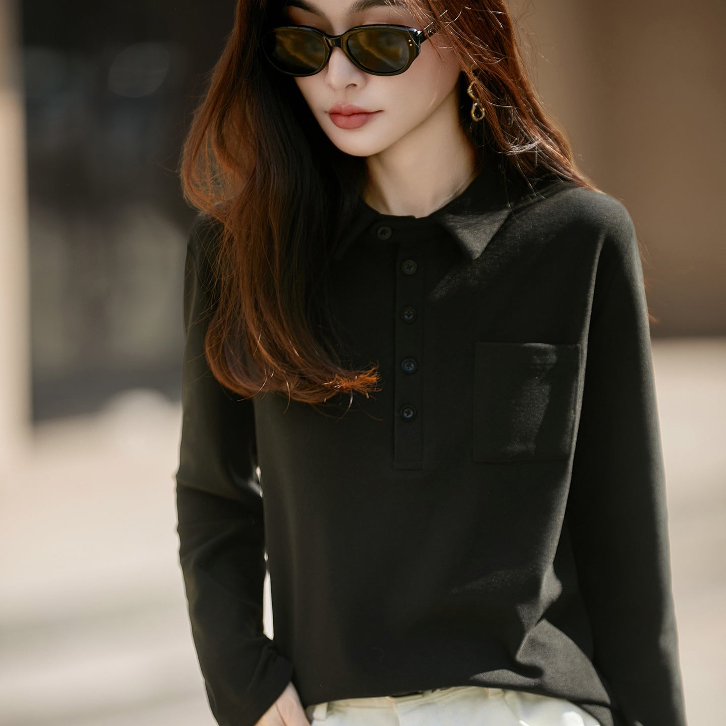Lapel Double-sided Brushed Base Shirt Female Blouses
