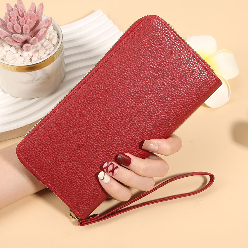 Women's Long Macaron Zipper Lychee Pattern Ladies Wallets