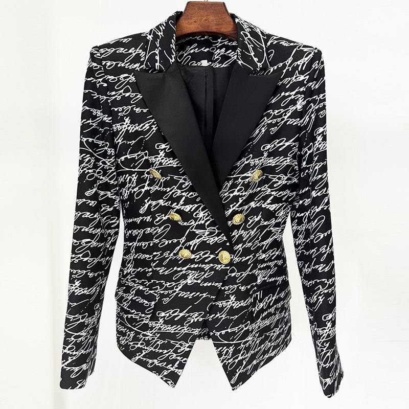 Autumn Fashion English Letter Print Double Breasted Slim Blazers