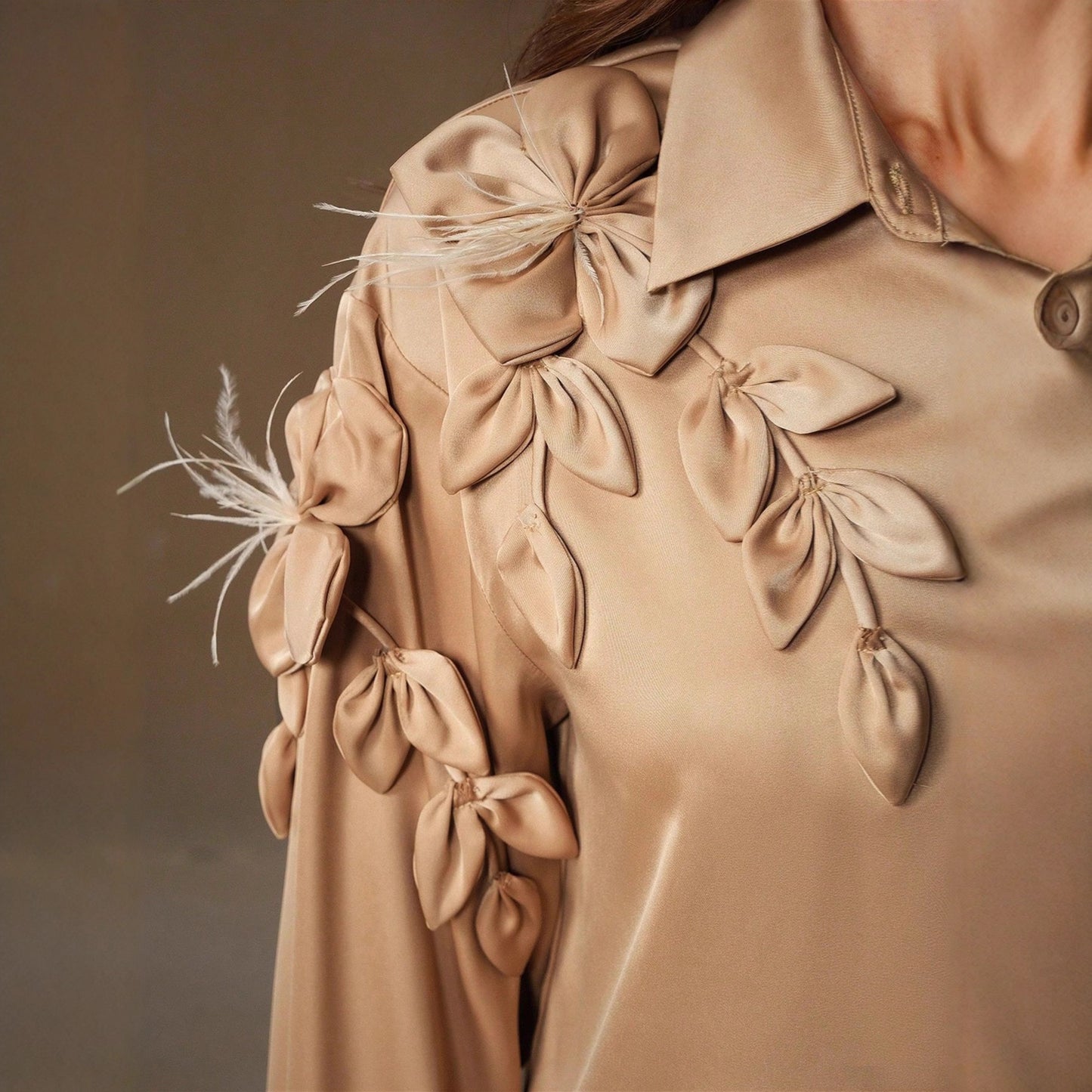 Women's Leisure Three-dimensional Flower Feather Long-sleeved Shirt Blouses