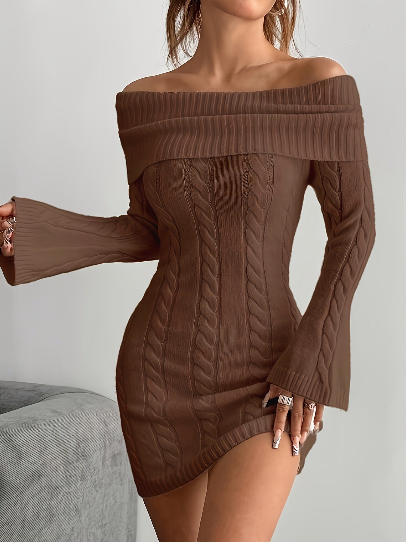 Fashion Casual Knitted Solid Color Dress Dresses