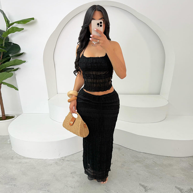 Women's Spring Fashion Halter Backless Sexy Pleated Suits