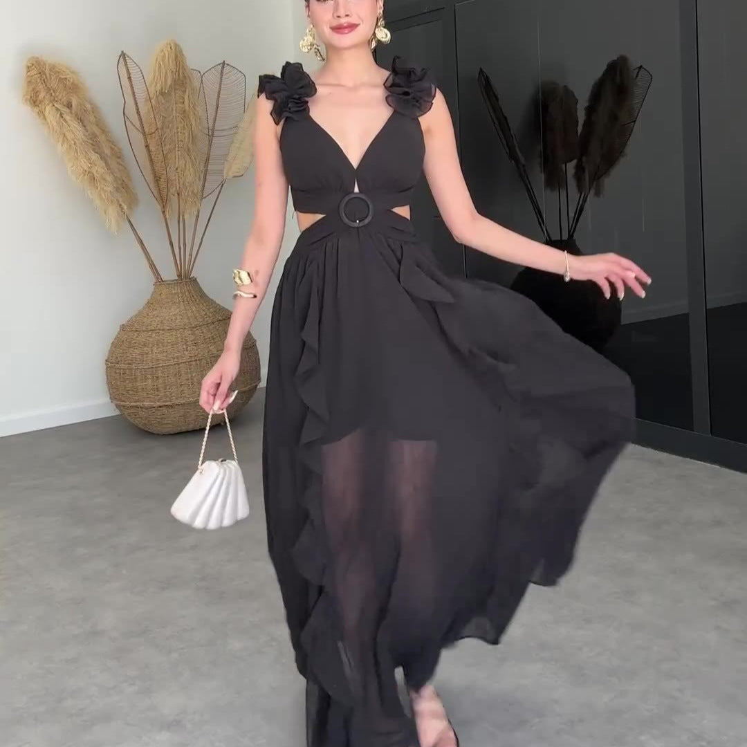 Summer Fashion Pastoral Print Backless Sexy Dresses