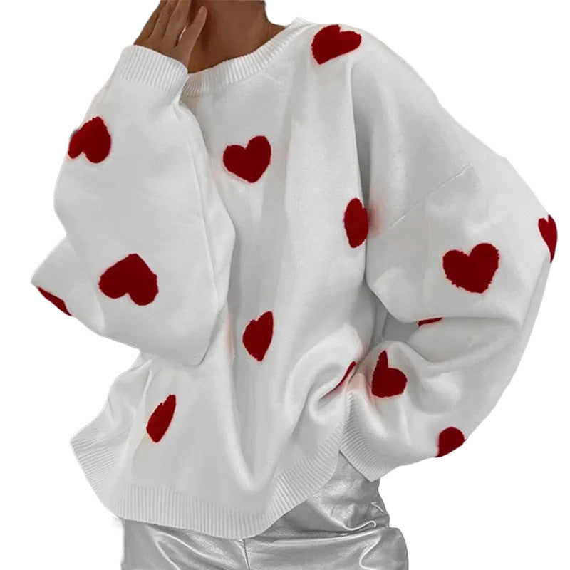Women's Love Round Neck Long Sleeve Loose Knitted Casual Sweaters