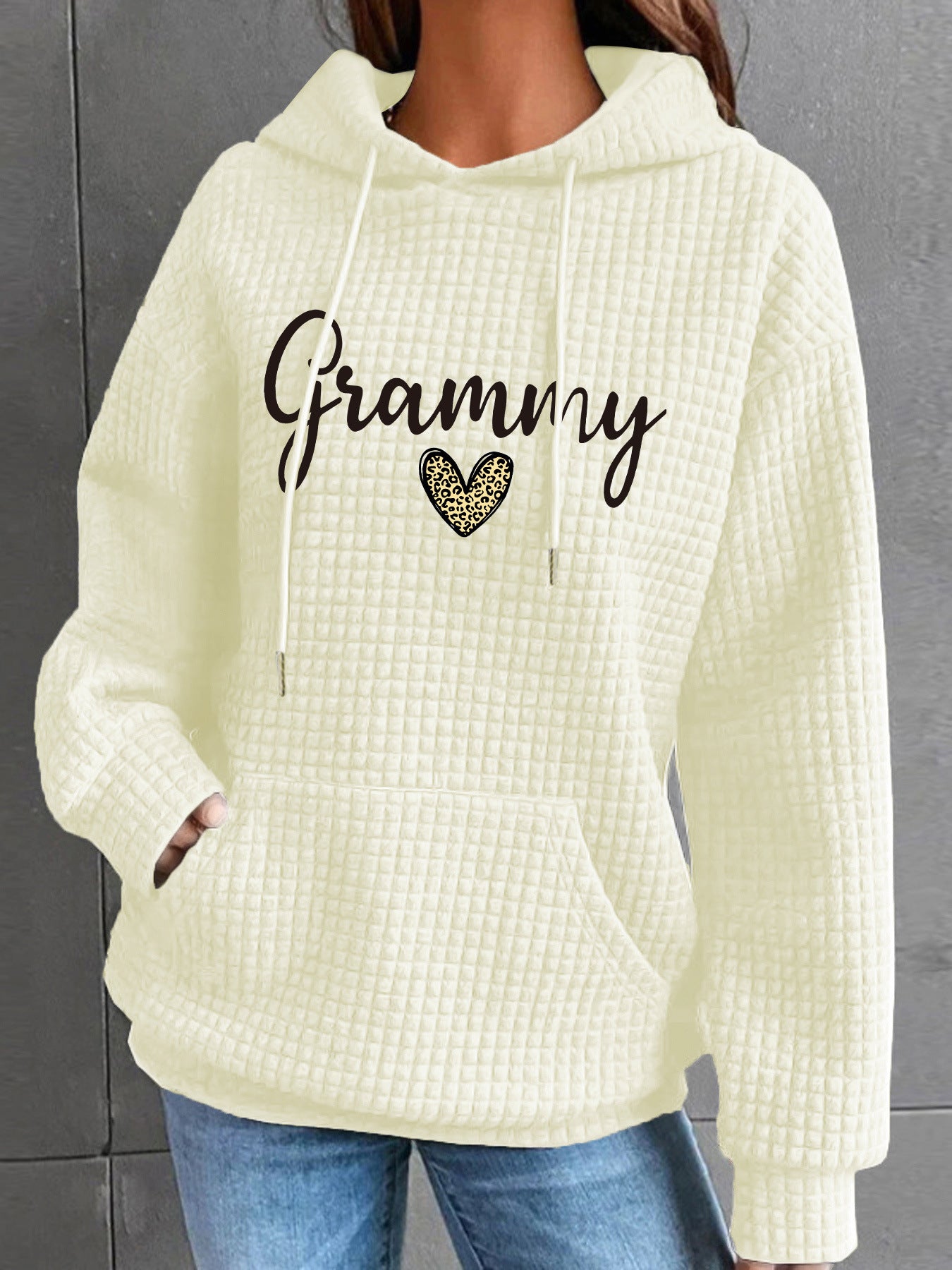 Women's Waffle Hoodie Long Sleeve Printed Fashion Women's Sweater, Sweater
