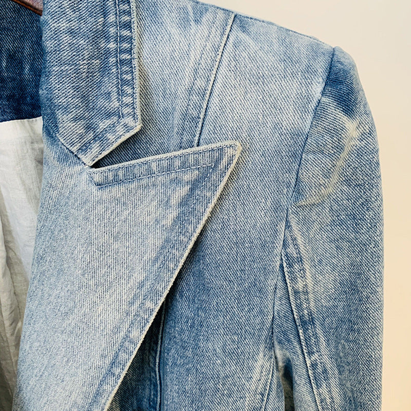 New Slim Double-breasted Lion Button Denim Blazers