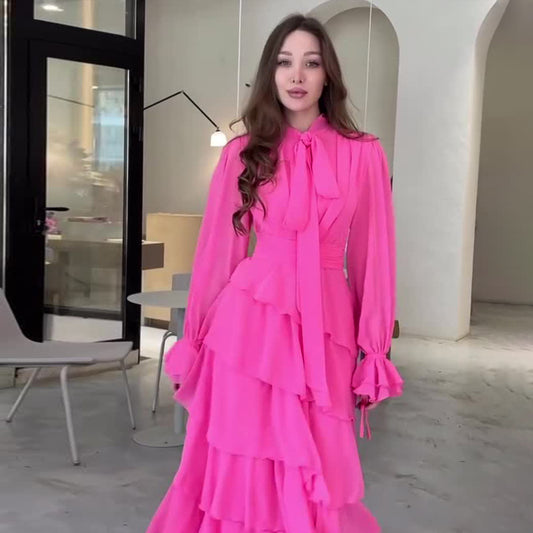 Ruffled Stitching Palace Style Chiffon Design Sense Dresses